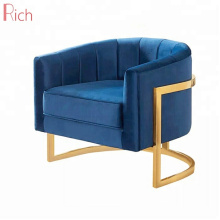 Manufacture Of Decorative Blue Velvet Chair Gold Finish Metal Frame Armchair